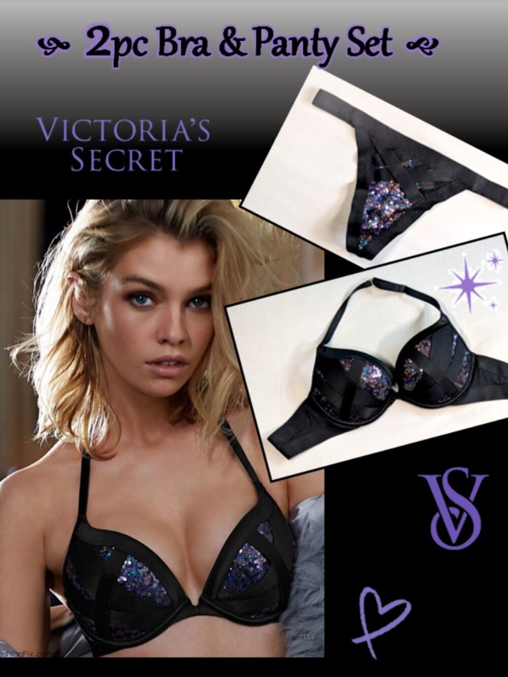 Sexy Sparkly VS Halter Push-Up Bra & Thong